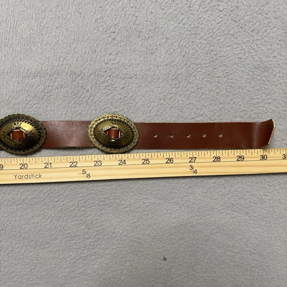 Concho Belt Womens 28 Brown Leather Brass Western Boho Festival Rodeo